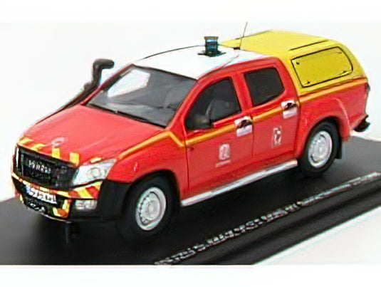 ISUZU - D-MAX PICK-UP DOUBLE CABINE CLOSED VLTT SDIS 07 SAPEURS POMPIERS 2017 - RED YELLOW /ALARME 1/43 ミニカー