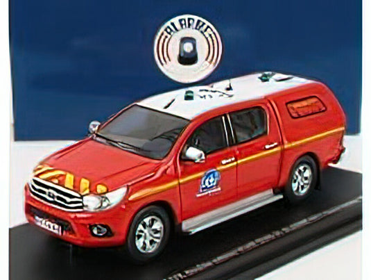 TOYOTA - HI-LUX PICK-UP DOUBLE CABINE CLOSED VLHR SDIS 31 SAPEURS POMPIERS 2011 - RED WHITE YELLOW /ALARME 1/43 ミニカー