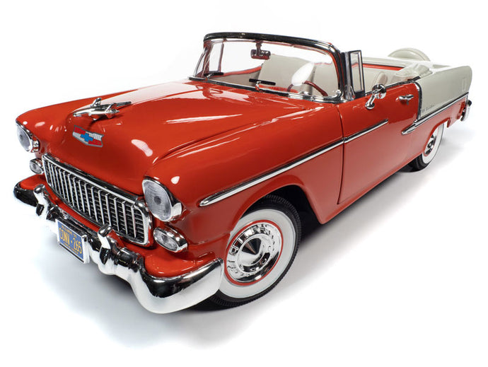 1955 Chevy Bel Air Convertible in Gypsy Red and India Ivory Two-tone /AMEAMERICAN MUSCLE 1/18 ミニカー