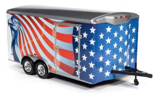 Enclosed Car Trailer in Red, White, & Blue /AMEAMERICAN MUSCLE 1/18 ミニカー