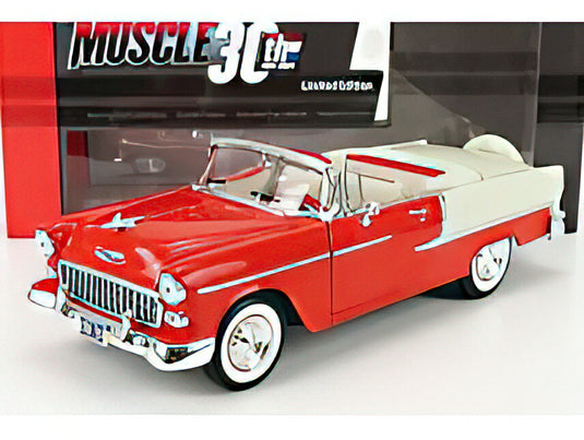 CHEVROLET - BEL AIR CABRIOLET OPEN 1955 - RED WHITE  /AutoWorld 1/18 ミニカー
