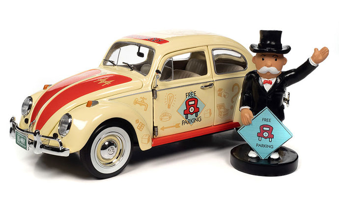1963 フォルクスワーゲン ビートル モノポリー フリーパーキング クリーム/レッド フィギュア付き/ AutoWorld  1/18 ミニカー