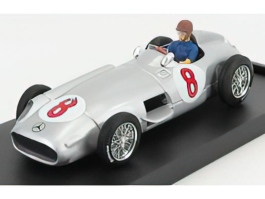 MERCEDES BENZ - F1 W196 N 8 WINNER HOLLAND GP JUAN MANUEL FANGIO 1955 WORLD CHAMPION - WITH DRIVER FIGURE - SILVER F1 WOLRD CHAMPION /BRUMM 1/43 ミニカー