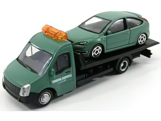MERCEDES BENZベンツ SPRINTER SOCCORSO STRADALE WITH FORD ENGLAND FOCUS 2011 - CARRO ATTREZZI - WRECKER ROAD SERVICE - MATT GREEN /BURAGO  1/43 ミニカー
