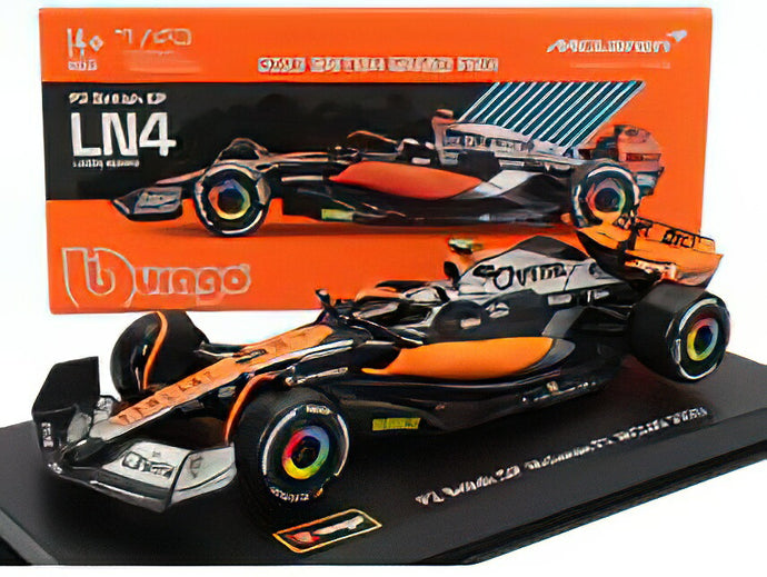 McLAREN - F1 MCL60 TEAM McLAREN N 4 2nd BRITISH GP 2023 LANDO NORRIS - CON PILOTA E VETRINA - WITH PILOT AND SHOWCASE - ORANGE BLACK CHROME /BURAGO 1/43 ミニカー