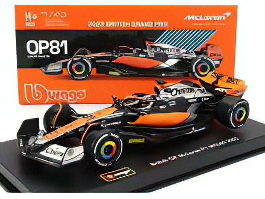 McLAREN - F1 MCL60 TEAM McLAREN N 81 4th BRITISH GP 2023 OSCAR PIASTRI - CON PILOTA E VETRINA - WITH PILOT AND SHOWCASE - ORANGE BLACK CHROME /BURAGO 1/43 ミニカー