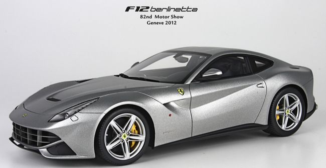 ギャラリービューアに画像をロードする, 【予約】8月以降発売予定 フェラーリ F12 Berlinettaベルリネッタ 2012 Alluminioグレー 80台限定 /BBR 1/18 レジンミニカー
