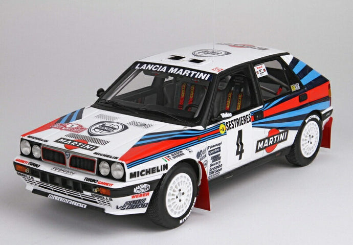 LANCIA | DELTA HF INTEGRALE MARTINI 8V N 4 WINNER RALLY MONTECARLO 1989 M.BIASION T.SIVIERO - CON VETRINA - WITH SHOWCASE | WHITE BLUE RED /BBR 1/18 ミニカー