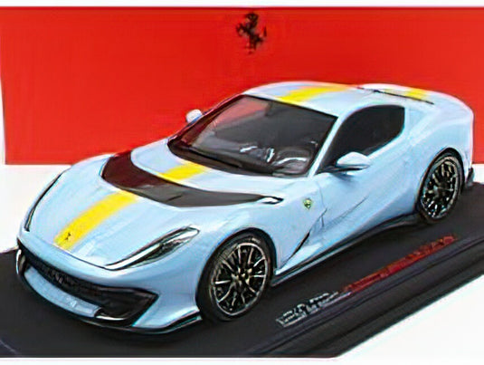 FERRARIフェラーリ 812 COMPETIZIONE 2021 - CON VETRINA  AZZURRO LA PLATA - MATT LIGHT BLUE YELLOW  /BBR 1/18 ミニカー