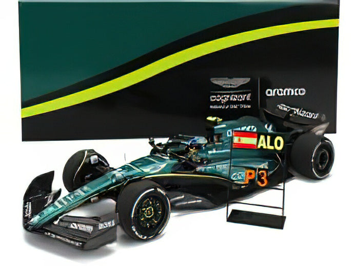 ASTON MARTIN - F1 AMR23 TEAM ARAMCO COGNIZANT N 14 3rd BAHRAIN GP WITH PIT BOARD 2023 FERNANDO ALONSO - 99th F1 PODIUM - GREEN /ミニチャンプス 1/18 ミニカー