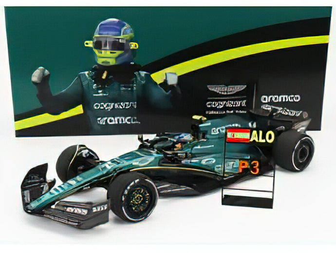 ASTON MARTIN - F1 AMR23 TEAM ARAMCO COGNIZANT N 14 3rd SAUDI ARABIA GP WITH PIT BOARD 2023 FERNANDO ALONSO - 100th F1 PODIUM - GREEN /ミニチャンプス 1/18 ミニカー