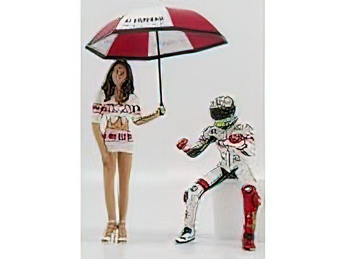 フィギュア- PILOTA VALENTINO ROSSI E RAGAZZA OMBRELLINA GP VALENCIA 2005 - WHITE RED /Minichampsミニチャンプス 1/12 ミニカー