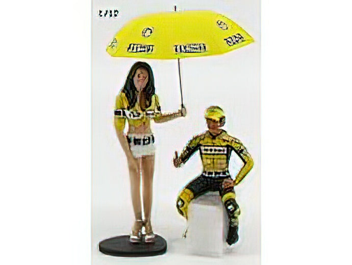 フィギュア- PILOTA VALENTINO ROSSI E RAGAZZA OMBRELLINA GP LAGUNA SECA 2005 - YELLOW BLACK /Minichampsミニチャンプス 1/12 ミニカー
