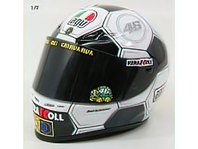 AGV - VALENTINO ROSSI MOTO GP BARCELONA 2008 WORLD CHAMPION - WHITE BLACK /Minichampsミニチャンプス ヘルメット レプリカ 1/2
