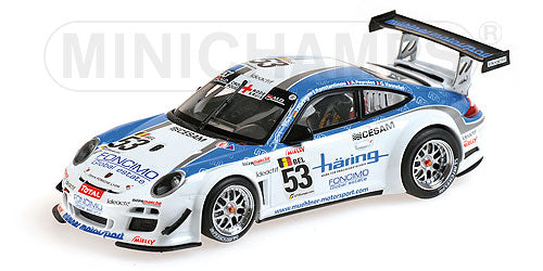 PORSCHEポルシェ | 911 997-2 GT3 R TEAM MUHLNER MOTORSPORT N 53 WINNER CLASS 24h SPA 2010 VANNELET - PEYROLES - KONSTANTINOU - HARING | WHITE BLUE /Minichampsミニチャンプス 1/43 ミニカー