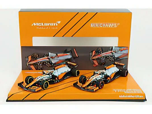 McLAREN - F1 SET 2X MCL35L MERCEDES M12 EQ POWER+ TEAM MCLAREN N 3 MONACO GP 2021 DANIEL RIccIARDO + N 4 3rd MONACO GP 2021 LANDO NORRIS - ORANGE LIGHT BLUE /Minichamps 1/43 ミニカー