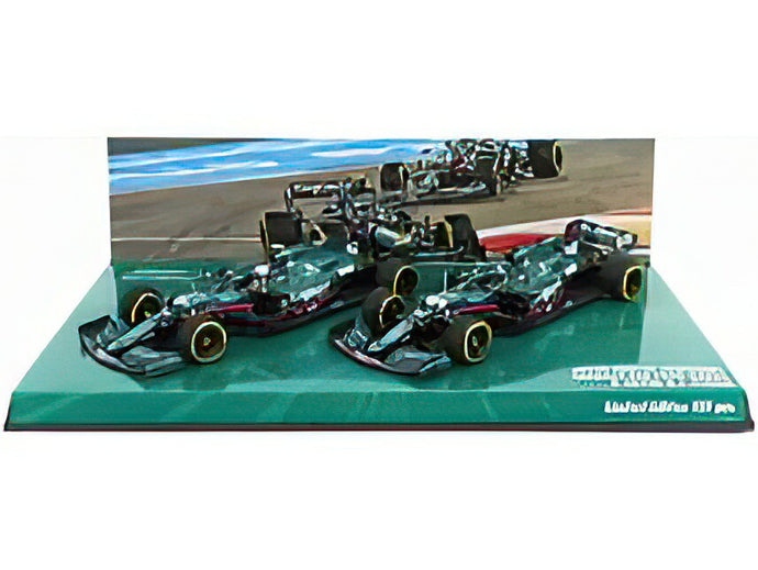 ASTON MARTIN - SET F1 2X AMR21 MERCEDES M12 EQ POWER+ TEAM COGNIZANT FORMULA ONE N 5 SEASON 2021 SEBASTIAN VETTEL + N 18 2021 LANCE STROLL - GREEN /Minichamps 1/43 ミニカー