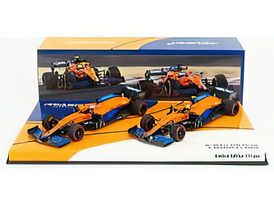 McLAREN - F1 SET 2X MCL35L MERCEDES M12 EQ POWER+ TEAM MCLAREN N 3 SEASON 2021 DANIEL RIccIARDO + N 4 SEASON 2021 LANDO NORRIS - ORANGE LIGHT BLUE /Minichamps 1/43 ミニカー