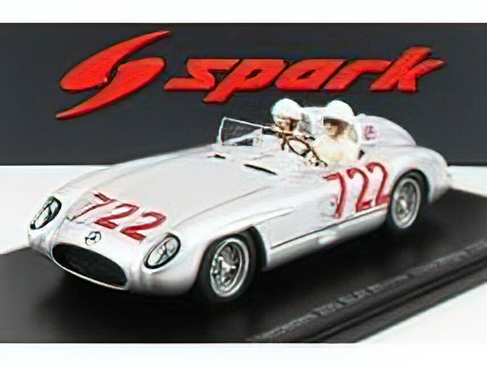 MERCEDES BENZメルセデスベンツ - 300 SLR SPIDER N 722 WINNER MILLE MIGLIA 1955 WITH S.MOSS - D.JENKINSON FIGURE - SILVER /Sparkスパーク 1/43 ミニカー