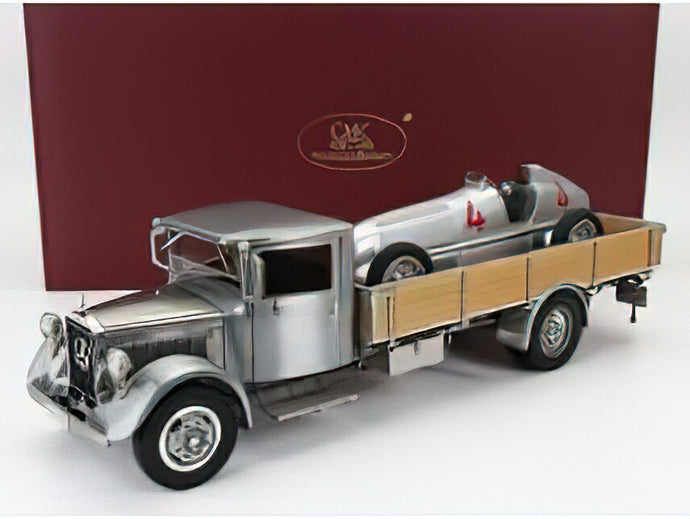 MERCEDES BENZ - SET 2X LO2750 PLATFORM TRUCK CAR TRANSPORTER 1936 + F1 W25 N 4 MONACO GP 1935 L.FAGIOLI - SILVER GREY WOOD /CMC 1/18 ミニカー