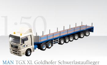 【予約】MAN TGX XL トラクタ 6x4 + Goldhoferゴールドフォファー ヘビーデューティーセミトレーラー DLZ6 VOSS   70155/0 /CONRADコンラート建設機械 工事車両 1/50 ミニチュア 重機