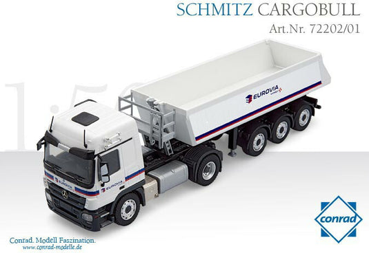 【予約】2012年発売予定 SCHMITZ CARGOBULL ダンプ トレーラー 3軸 メルセデスベンツアクトロス 2軸 EUROVIA仕様 /CONRAD 1/50 建設機械 模型 72202-01