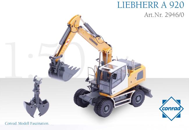 LIEBHERRリープヘル A920 油圧ショベル バックホー + クラムシェルバケット /Conrad 建設機械模型　ミニチュア
