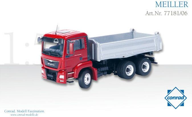 【予約】2015年発売予定MAN TGS M Euro 6 with MEILLER three-way-tipper 3軸ダンプトラック /CONRADコンラート建設機械 工事車両 1/50 ミニチュア 重機