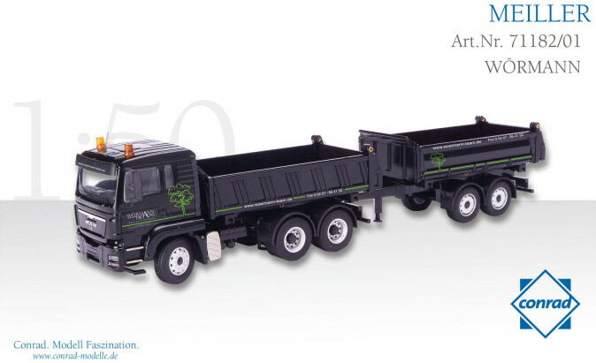 【予約】2015年発売予定MEILLER Three-way tipper 3軸 タンデムダンプトレーラー 2軸 MAN TGS L WORMANNトラック /CONRADコンラート建設機械 工事車両 1/50 ミニチュア 重機