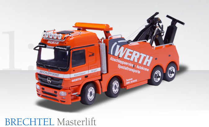 BRECHTEL MASTERLIFT Recovery platform 4軸　メルセデスベンツアクトロスMP03 WERTHトラックトレーラー /CONRADコンラート建設機械 工事車両 1/50 ミニチュア 重機