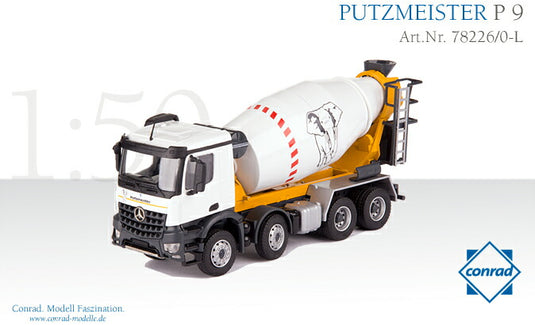 【予約】10-12月以降発売予定PUTZMEISTER Truck mixer P9 on メルセデスベンツアクトロス 4軸 ミキサー /Conrad 建設機械模型 工事車両 1/50 ミニチュア