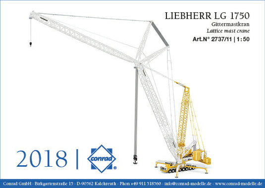 【予約】2019年1月以降発売予定LIEBHERRリープヘル LG 1750 Lattice mast crane MEDIACO クローラークレーン /建設機械模型 工事車両 CONRAD 1/50 ミニチュア