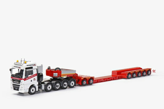 【予約】5月以降発売予定FAYMONVILLE VARIOMAX flat bed trailer with MAN TGX XXL Euro 6c Heavy duty tractor トラック トレーラー  /Conrad 建設機械模型 工事車両 1/50 ミニチュア