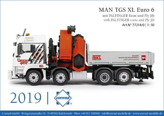 【予約】MAN TGS XL Euro 6 with PALFINGER crane and Fly Jib BKL トラック Conrad 1/50 建設機械 模型ミニカー  はたらく車重機