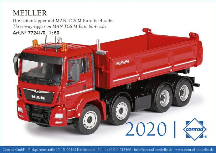 MEILLER Three-way-tipper on MAN TGS M Euro 6c 4軸 ダンプ トラック /Conrad 1/50 建設機械 模型ミニカー  はたらく車 重機