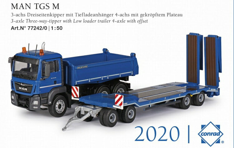 MAN TGS M 3軸 Three-way-tipper low loader trailer 4軸 offset トラック ダンプ/Conrad 1/50 建設機械 模型ミニカー  はたらく車 重機