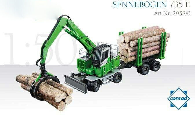 Sennebogen 735 E Pick & Carry Timber Handler with trailer 2958/0 /Conrad  1/50 ミニチュア 建設機械模型 工事車両