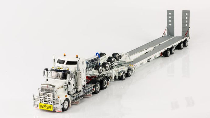 【予約】3-5月以降発売予定Kenworth T909 Prime Mover with Drake 2x8 Dolly and 4x8 Swinging trailer ホワイト トラック トレーラー /DRAKE 1/50 模型