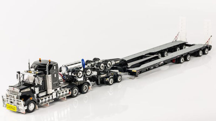 【予約】3-5月以降発売予定Kenworth T909 Prime Mover with Drake 2x8 Dolly and 4x8 Swinging trailer ブラック トラック トレーラー /DRAKE 1/50 模型