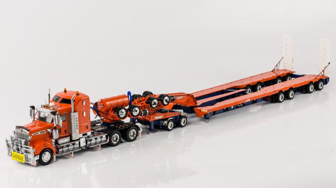 Kenworth T909 Prime Mover with Drake 2x8 Dolly and 4x8 Swinging trailer Drake オレンジブルー トラック トレーラー /DRAKE 1/50 模型