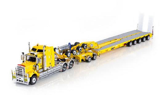 Kenworth C509 with Drake 2x8 Dolly and 5x8 Swingwing Combination Trailer in Chrome Yellow トラックトレーラー/DRAKE 建設機械模型 工事車両 1/50 ミニチュア