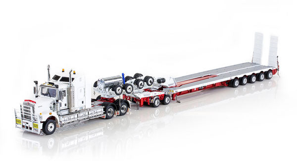 【予約】11-12月以降発売予定Kenworth C509 with Drake 2x8 Dolly and 5x8 Swingwing Combination Trailer in White and Red トラックトレーラー/DRAKE 建設機械模型 工事車両 1/50 ミニチュア