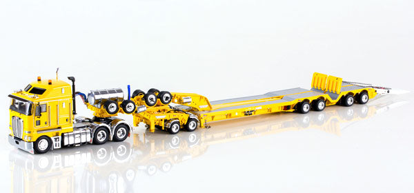ギャラリービューアに画像をロードする, Kenworth K200 with Drake 4x8 Dragline Bucket Trailer and 2x8 Dolly in Chrome Yellow トラックトレーラー/DRAKE 建設機械模型 工事車両 1/50 ミニチュア
