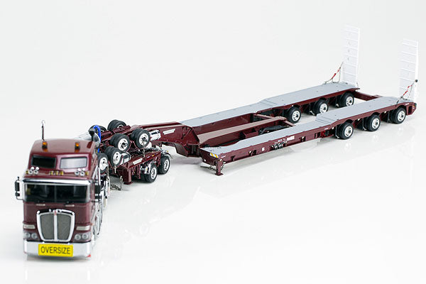 Kenworth K200 Prime Mover with Drake 2x8 Dolly and 3x8 Swingwing Trailer in Vintage Burgundy トラック　トレーラー /DRAKE  建設機械模型 工事車両 1/50 ミニチュア