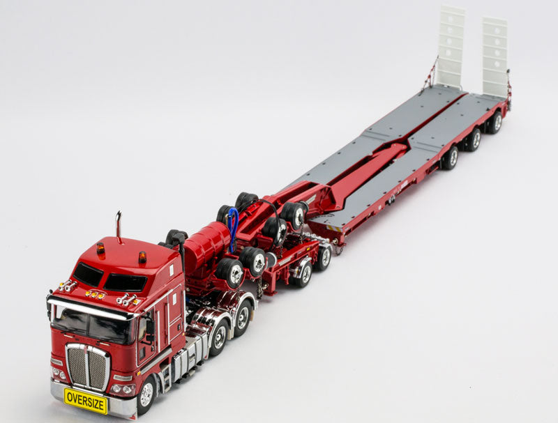 ギャラリービューアに画像をロードする, Kenworth K200 Prime Mover Drakeトレーラー 2x8 Dolly + 3x8 Swingwing ロッソレッド /DRAKE 1/50 模型
