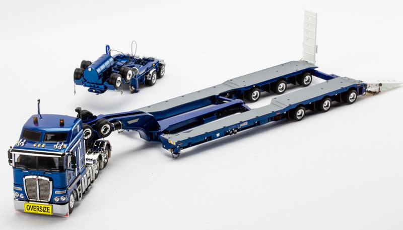 ギャラリービューアに画像をロードする, Kenworth K200 Prime Mover Drakeトレーラー 2x8 Dolly + 3x8 Swingwing メタリックブルー /DRAKE 1/50 模型
