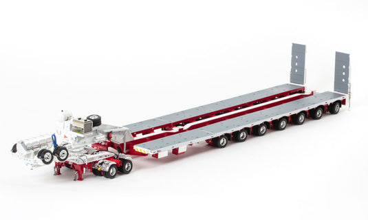 Drake 2x8 Dolly and 7x8 Steerable Low Loader Trailer in White and Red トレーラー /DRAKE  建設機械模型 工事車両 1/50 ミニチュア