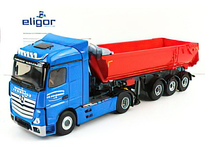 MERCEDES BENZ - ACTROS 5 1851 STREAMSPACE TRUCK CASSONE RIBALTABILE J.H.HERNANDEZ TRANSPORTS 2018 - BLUE RED トラック/Eligor 建設機械模型 工事車両 1/43 ミニカー