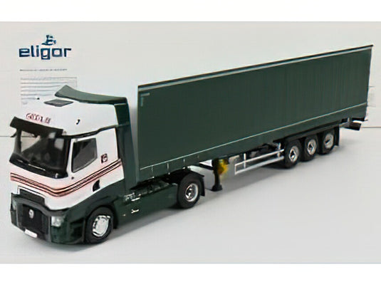 RENAULT - T520 TRUCK TELONATO TRANSPORTS 2018 - WHITE GREEN / Eligor 1/43 建設機械模型ミニチュア