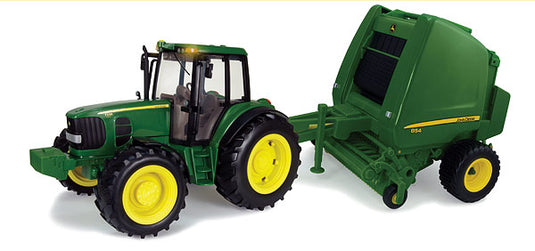 John Deereジョンディア 7330 Tractor and 854 Baler Set with LIGHTS AND SOUNDS - Big Farm Series High Impact ABS Plastic /ERTL  1/16 ミニチュア トラクター トラック 農業機械模型